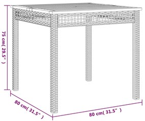 Mesa de jardim 80x80x74 cm vime PE e madeira de acácia cinzento