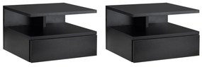 Conjunto de 2 Mesinhas de Cabeceira Flutuantes - Preto - Design Modern