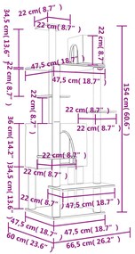 Árvore para gatos c/ postes arranhadores sisal 154 cm cor creme