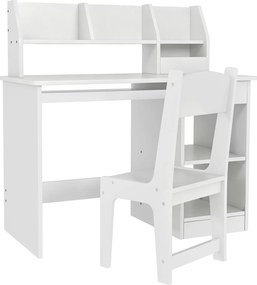 ZONEKIZ Conjunto de Secretária e Cadeira para Crianças com 2 Gavetas e Compartimento para Dormitório Sala de Estudo Branco | Aosom Portugal