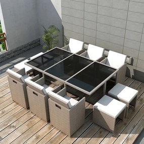 vidaXL 11 pcs conjunto jantar exterior com almofadões vime PE bege