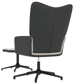 Cadeira de descanso com banco PVC e veludo cinzento-claro