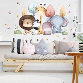 Autocolantes - Animais do Safari e árvores coloridas