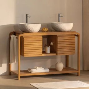 Conjunto De Móvel De Casa De Banho Em Madeira De Teca Bradley 2 X Irregular Em Cimento Branco ↔︎40 Cm Fedro & Sem - Sklum