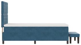 Cama Box Spring com Colchão e Banco Azul Escuro 90x200 cm Veludo