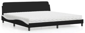 Cama com colchão 200x200 cm couro artificial preto e branco