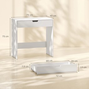 Toucador de Maquilhagem, 75 x 40 x 75 cm (BANCO NÃO INCLUIDO), Gaveta de Largura Total, Branco