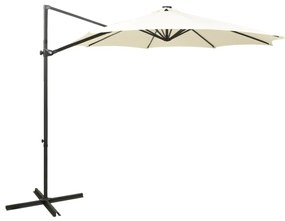 Guarda-sol jardim cantilever c/ poste e luzes LED 300 cm areia