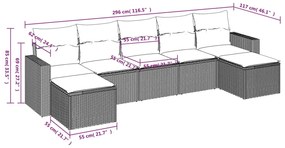 7 pcs conj. sofás jardim com almofadões vime PE cinzento-claro