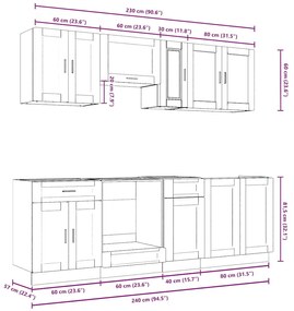 8 peças armário de cozinha conjunto Kalmar branco brilhante