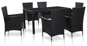 7 pcs conjunto de jantar para exterior vime PE preto