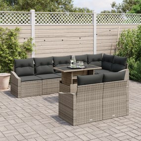 Conjunto de Sofá para Jardim de 9 Peças com Almofadas Cinza Rattan Pol