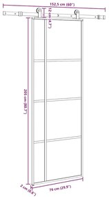 Porta deslizante c/ conj. ferragens 76x205cm vidro ESG/alumínio