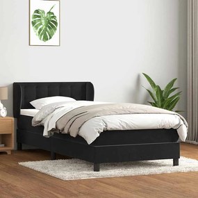 vidaXL Cama com molas/colchão preto 80x210 cm veludo
