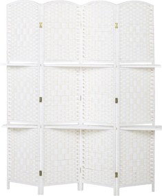 HOMCOM Biombo separador de ambiente 4 painéis 160 x170 cm com 2 prateleiras, dobrável, em madeira | Aosom Portugal