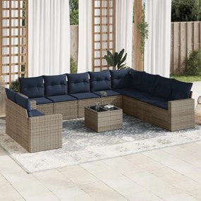 vidaXL 11 pcs conjunto sofás de jardim c/ almofadões vime PE cinzento