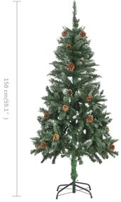 Árvore de Natal artificial com pinhas e brilho branco 150 cm