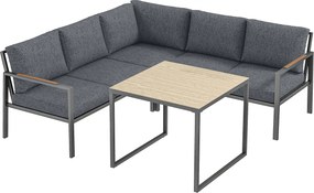 Outsunny Conjunto de Jardim Exterior 3 Peças 5 Pessoas, 2 Sofás com Almofadas Espessas, 1 Mesa de Centro, 183x183x72cm, Cinza Escuro | Aosom Portugal