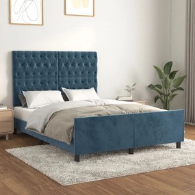 Estrutura de cama sem colchão 140x190 cm veludo azul-escuro
