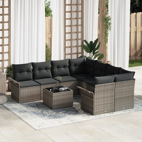vidaXL Conjunto de Sofá de Jardim de 9 Peças com Almofadas Cinza Vime de Polietileno