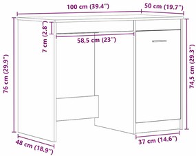 Mesa vidaXL Preta de Carvalho 100x50x76 cm em Madeira Envernizada