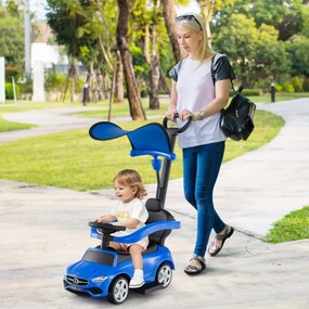 Andador Carro 3 em 1 para criança com barra de empurrar Capota ajustável Pedal e buzina para crianças de 18 a 36 meses Azul Marinho