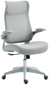 Cadeira de Escritório Ergonómica com Suporte Lombar e Apoios de Braços 3D Dobráveis Função de Basculante 64x65x108-118 cm Cinzento