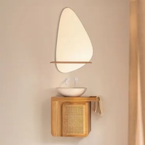 Conjunto De Móvel De Casa De Banho Suspenso Em Madeira De Teca Georgy Madeira De Teca & Cimento Redondo Branco Ø40 Cm Zavion & - Sklum