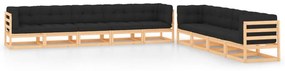 vidaXL 9 pcs conj. lounge jardim c/ almofadões antracite pinho maciço