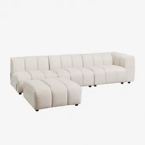 Sofá Modular De Canto Direito De 3 Peças Com Puff Em Tecido Bouclé Eliot Bouclé Bege Creme - Sklum