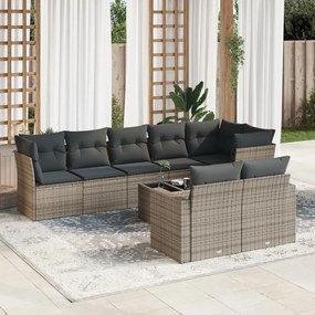 9 pcs conjunto sofás p/ jardim com almofadões vime PE cinzento