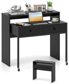 Mesa de computador extensível com 2 gavetas de armazenamento Mesa de escritório doméstica conversível - Natural