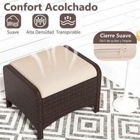 Conjunto de 2 Otomanas Retangulares para Repousa-pés, 54 x 46 x 39,5 cm, Almofadas Removíveis, Bege e Castanho