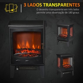 Lareira Elétrica 900W/1800W com Temperatura Ajustável e Proteção Sobreaquecimento para 20-25 ㎡ 39x26x54,8 cm Preto