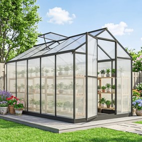 Estufa de jardim em alumínio e policarbonato, com janelas superiores ajustáveis, 303 x 183 x 195 cm, transparente