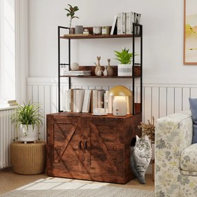 Móvel para caixa de areia para gatos (NÃO INCLUIDA) 80 x 48 x 145 cm com estantes de 3 níveis 4 ganchos Armário com 2 portas sala estar castanho