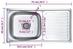 Lava-louças de cozinha com ralo e sifão aço inoxidável