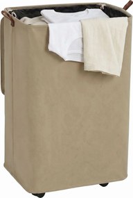 Cesto de Roupa Suja com Tampa e Rodas, 50L, Dobrável com Bolsa com Cordão Removível, 40x30x65 cm, Castanho