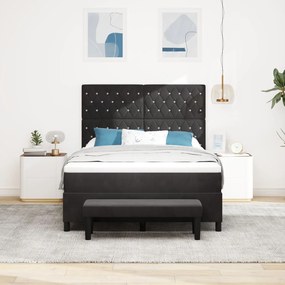 Cama Box com Colchão e Banco Preto 140x200 cm Veludo