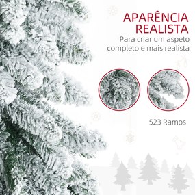 Árvore de Natal Artificial efeito neve com 523 Ramos Suporte de Aço Dobrável Decoração para Casa Festas Ø74x180 cm Verde