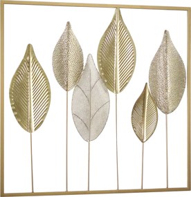 Decoração de parede moderna em metal, escultura de parede em metal em forma de folha, 70 x 70 cm, dourada