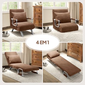 Sofá Cama Individual Sofá Cama Individual Sofá Reclinável com Almofada para Sala Quarto Carga 100 kg 65x69x80 cm Castanho