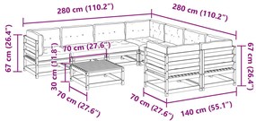 9 pcs conjunto sofás de jardim com almofadões pinho maciço