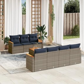 vidaXL 8 pcs conjunto sofás p/ jardim c/ almofadões vime PE cinzento