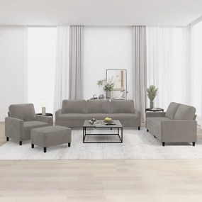 vidaXL 4 pcs conjunto de sofás com almofadões veludo cinzento-claro