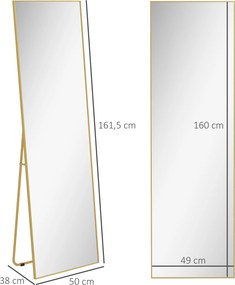 Espelho de Pé Espelho de Corpo Inteiro de Liga de Alumínio com 2 Formas de Utilização 50x161,5x2 cm Dourado