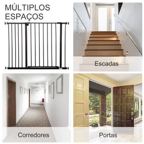 Barreira de Segurança para Animais de Estimação Extensível para Escadas e Portas Barreira de Segurança 76-107x76 cm Preto