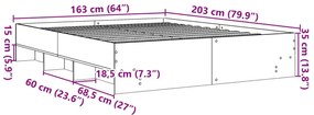 Estrutura de cama 160x200 cm derivados de madeira cinza sonoma