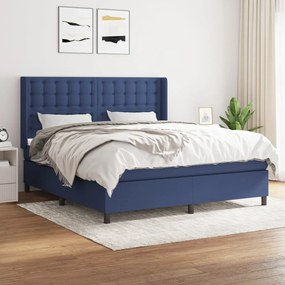 vidaXL Cama com molas/colchão 180x200 cm tecido azul