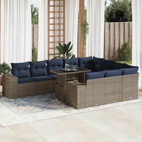 11 pcs conjunto sofás de jardim c/ almofadões vime PE/acácia